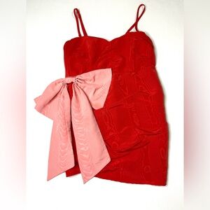 Future Collective Red Spaghetti Strap Pink Bow-Accent Mini Dress Size XXL